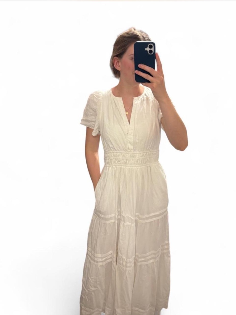 Women's Cream Maxi Dress with Smocked Waist